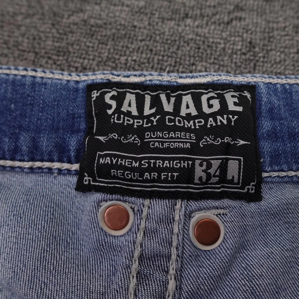 Salvage Supply Company Jeans Mens 34x34 Blue Med Wash Mayhem Straight Stretch